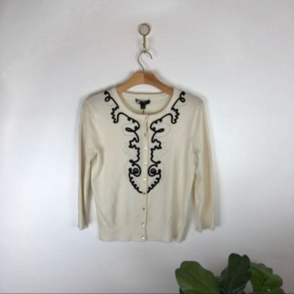 Cream Button up Cardigan Black Lace Light Academia NWT - Picture 6 of 6